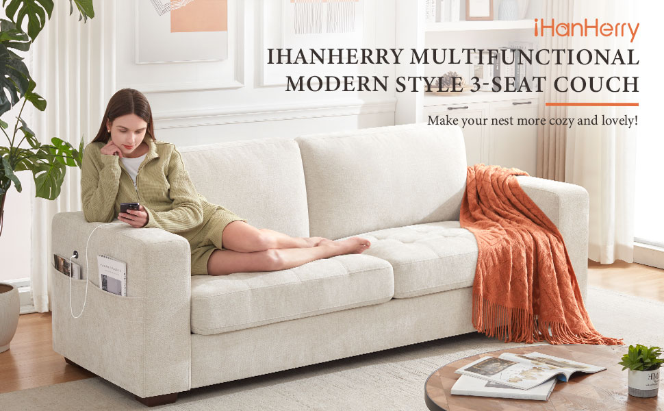 89 Inch Sofa 3-Seats Couch with Extra Large Seat Width & Depth