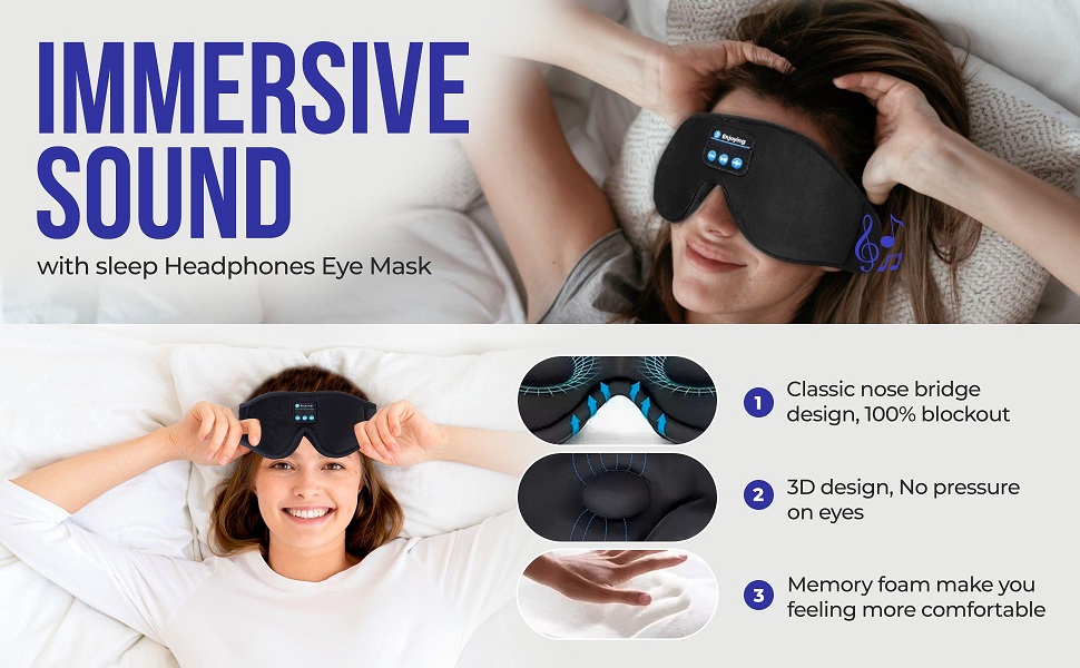 Bluetooth Sleep Mask, 3D Sleep Headphones Eye Mask with