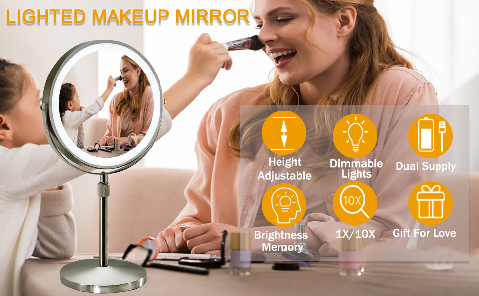 AIKELIN Lighted Makeup Mirror with Magnification, 10x