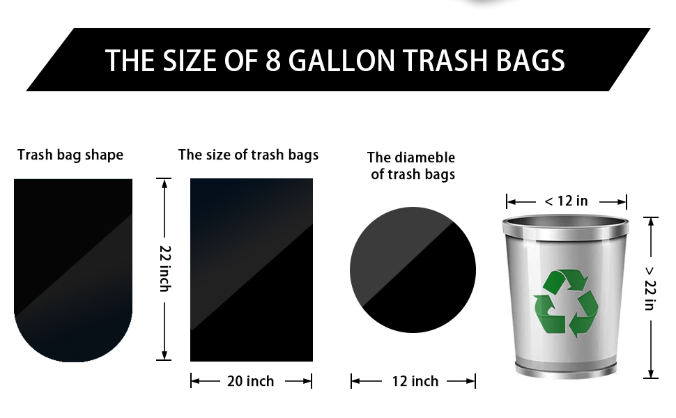 8 Gallon Trash Bags 120 Count Black Drawstring Trash Bags Thick Garbage Bags for