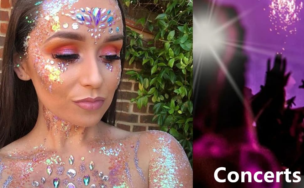 Go Ho Silver Face Body Glitter Gel,Singer Concerts Face Glitter Makeup