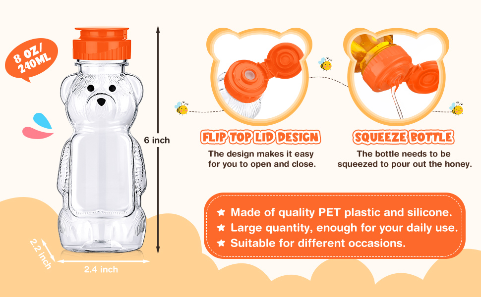 36 Pcs 8 oz Honey Jar Plastic Empty Honey Bear