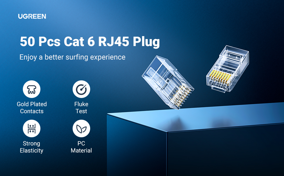 UGREEN Cat6 Connector Ends 50 Pack, Cat 6/Cat 5e Connectors Cat 6 RJ45 Modular Plugs Crystal