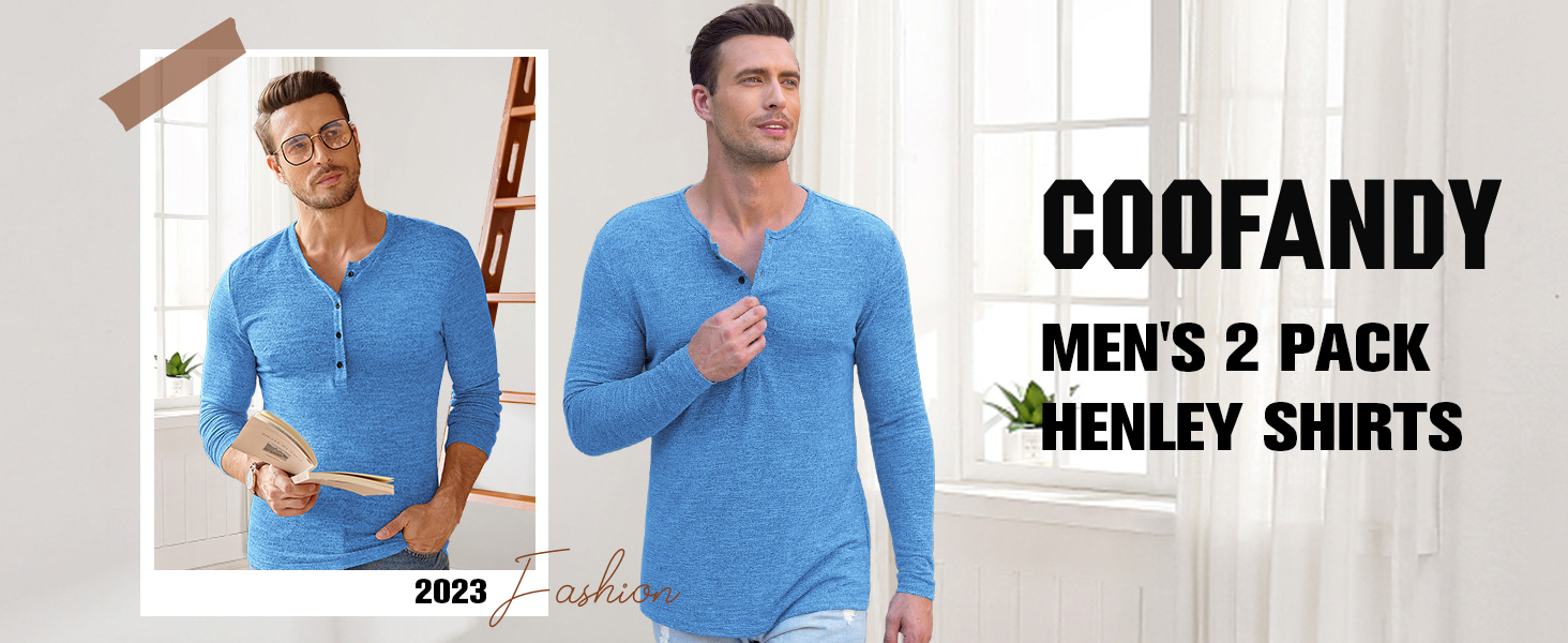 Men&#39;s 2Pack Slim Fit Henley Shirts LWX