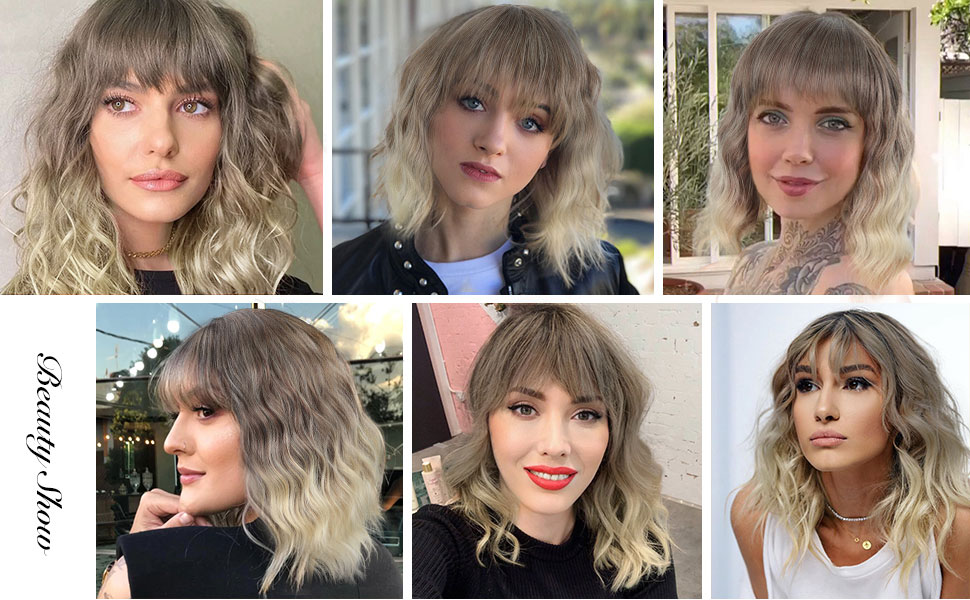 wavy wigs with bangs