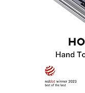 Vista parcial de lo que parece ser el título de un producto con la palabra «HO» visible y el texto «Hand To» en la parte inferior, con un emblema ganador del Red Dot Design Award 2023.