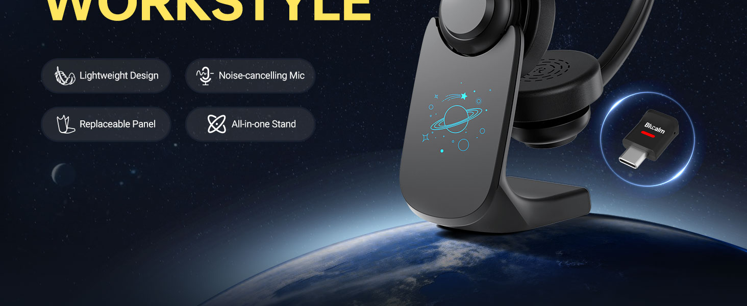 Bluetooth v5.4 work headset with mic black wireless headset with dongle