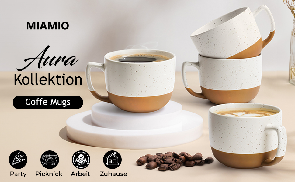 Set 4 Cani de cafea, colectia Aura, ceramica, Alb, 450 ml