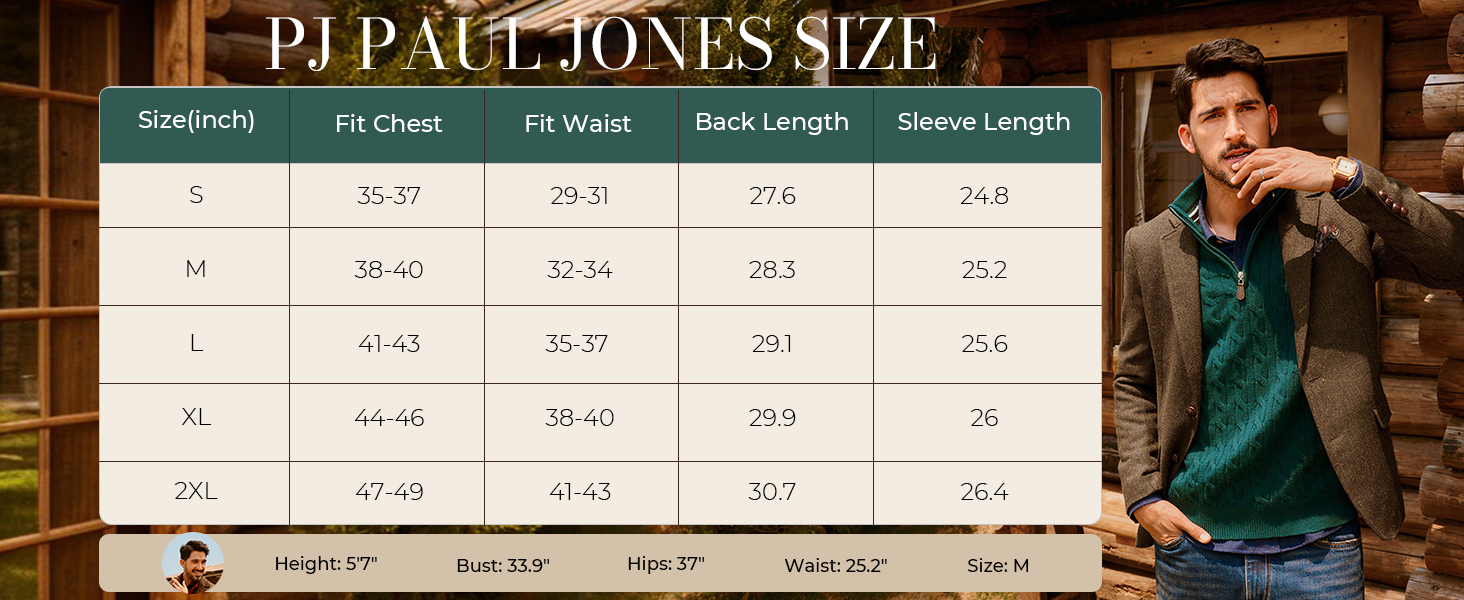 Men Wool Blazer Size Chart