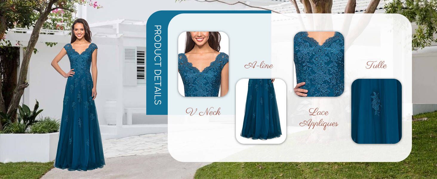 lace appliques formal evening gowns v neck tulle mother of the bride dress long