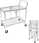 GAMINA KAVISI 2 Tier Collapsible Wire Cart with Wheels, Heavy Duty Folding Utility Cart, 500 Lb C...