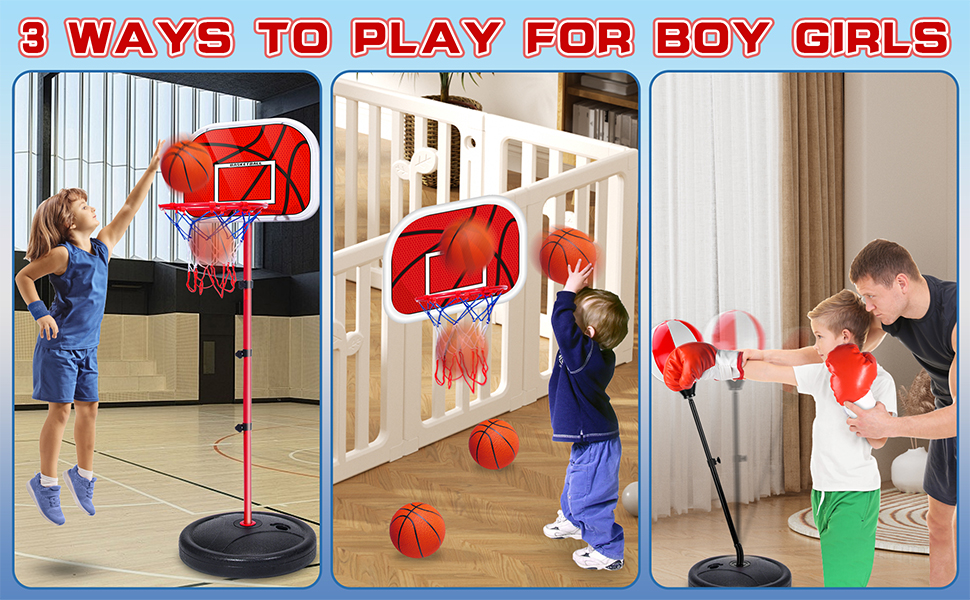 2 in 1 Adjustable Kids Basketball Hoop and Punching Bag 