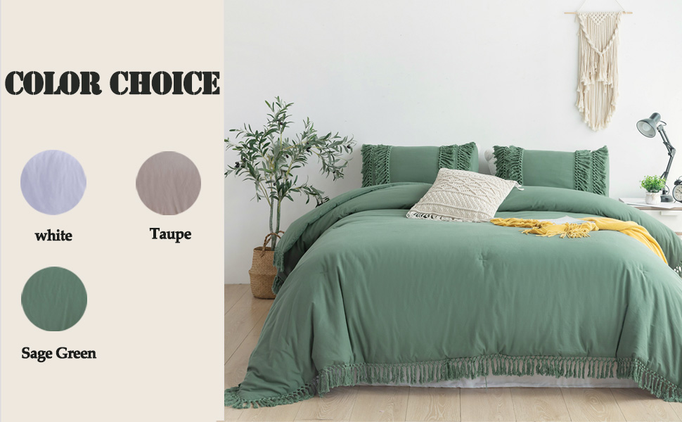 CozyTide Sage Green Comforter Full Size,100 Cotton Boho