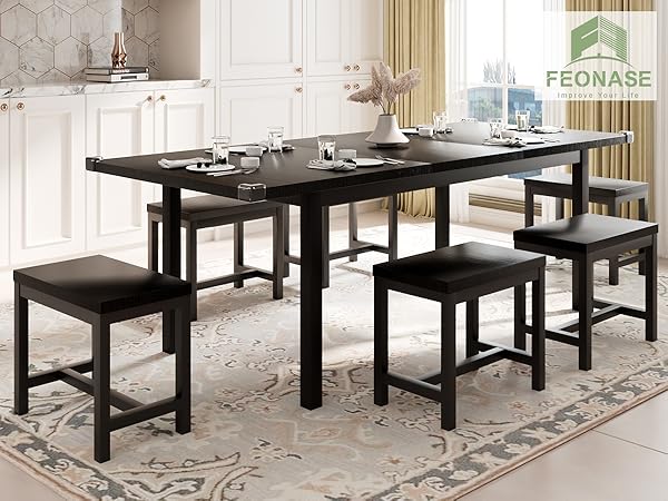 Amazon.com - Feonase 7-Piece Dining Table Set for 4-8, 63