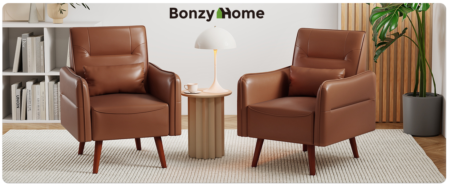 Mid-Century Modern Faux Leather Accent Chair for Living Room