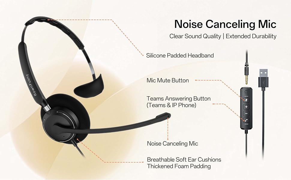 Rownfusny Wired Headset with Noise Canceling Microphone for