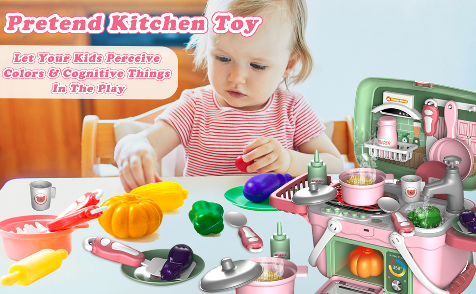 Jade Hare Kids Kitchen Playset Portable, Play Kitchen Set for Toddlers with Music