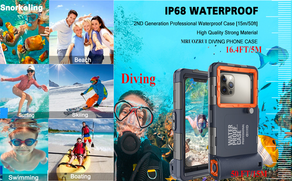 MRUOZRUI Professional Diving Phone Case, [15m/50ft] Waterproof Phone