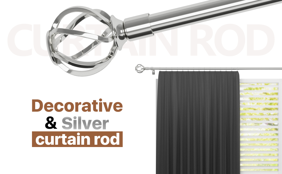 Silver Curtain Rods for Windows 48 to 84 inch with Twisted