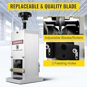 VEVOR Machine A Denuder Manuelle 1,5-25 Mm Pince A Denuder Fils, 15 M/min Lame Remplacable Machine A Denuder Cable En Alliage DeAluminium Avec Panneau DeAlimentation Pour Recuperation Recyclage Fil 12 Machine à Dénuder Manuelle