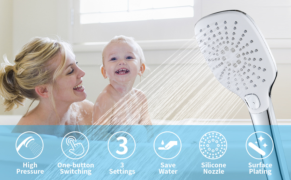 KAIYING High Pressure Shower Head with Handheld, 3 Spray Modes Settings