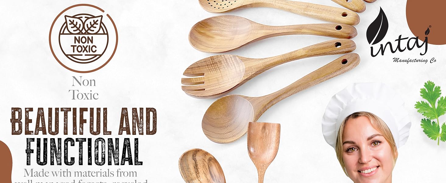 Wooden Spoons for Cooking - Smooth Finish Wooden Utensils for Cooking Soft Comfort-Grip Wood Spoons