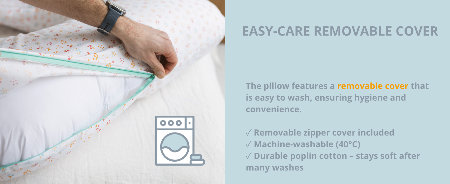 Kapok maternity pillow with machine-washable cover
