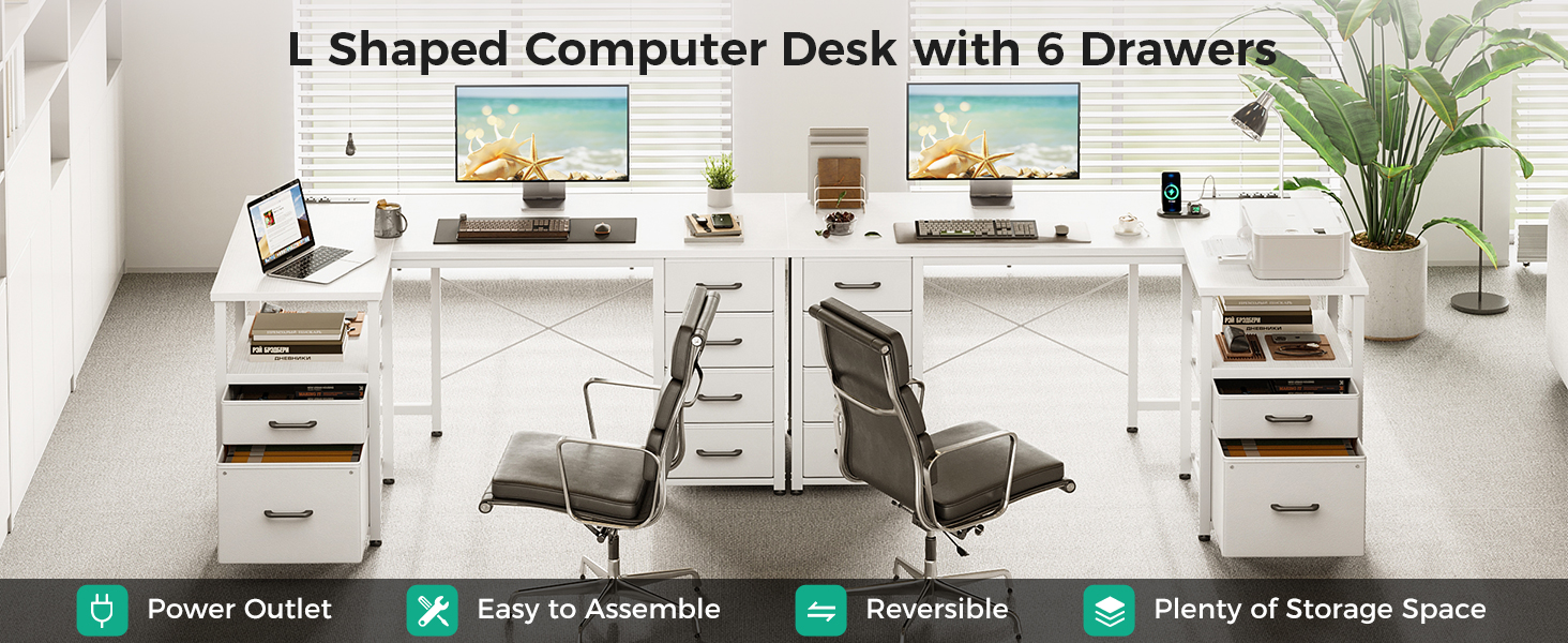 L shaped desk with 5 drawers and file drawer 1
