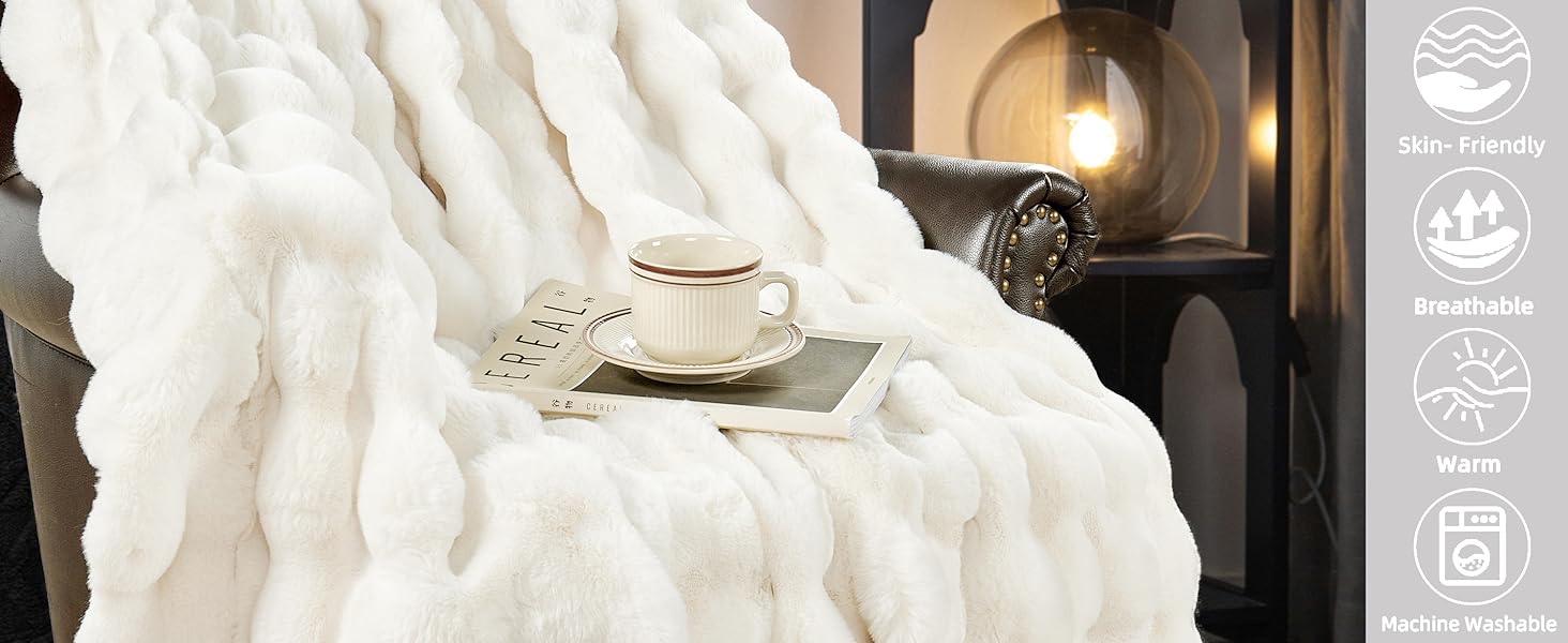 BYTIDE Bubble Rabbit Faux Fur Throw Blanket Reversible to