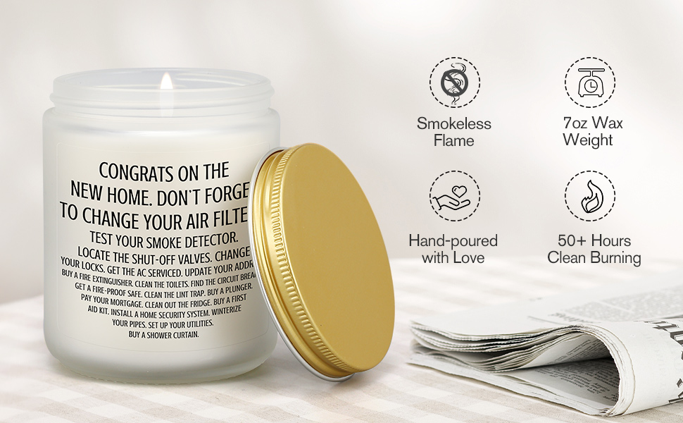 Congrats New Home Candle Gift for New Homeowner, First Time Homebuyer, Neighbor, Friend, Woman Man