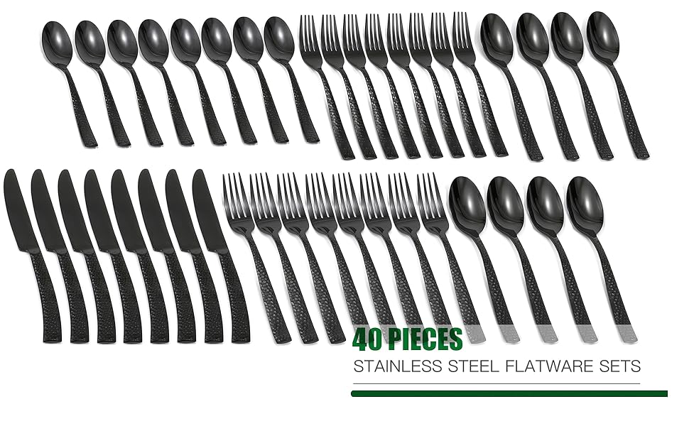 Kelenfer Silverware Set Black Flatware Set Stainless Steel