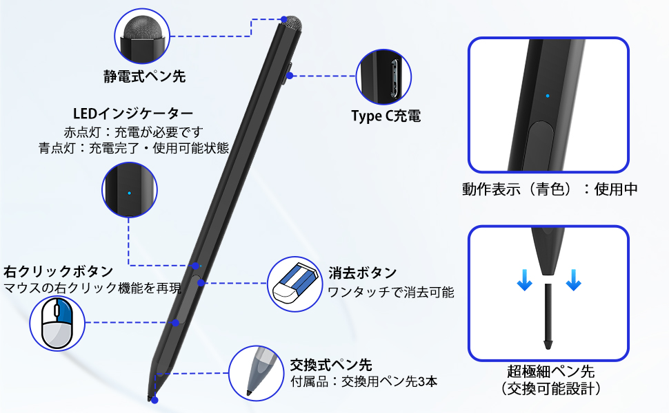 Amazon | Surface ペン Surface用タッチペン 4096段階筆圧感知