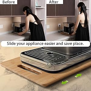 Ibyx Elegant Sliding Tray For Your Coffee Maker & Heavy Kitchen Appliances - Sturdy, Slides Easily From Under The Cabinet (Natural, 13"W X 10.5"D