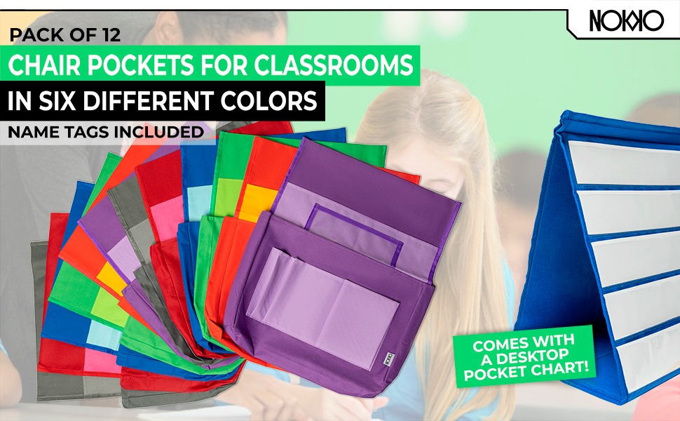 NOKKO Chair Pockets for Classrooms Set of 12 Heavy Duty