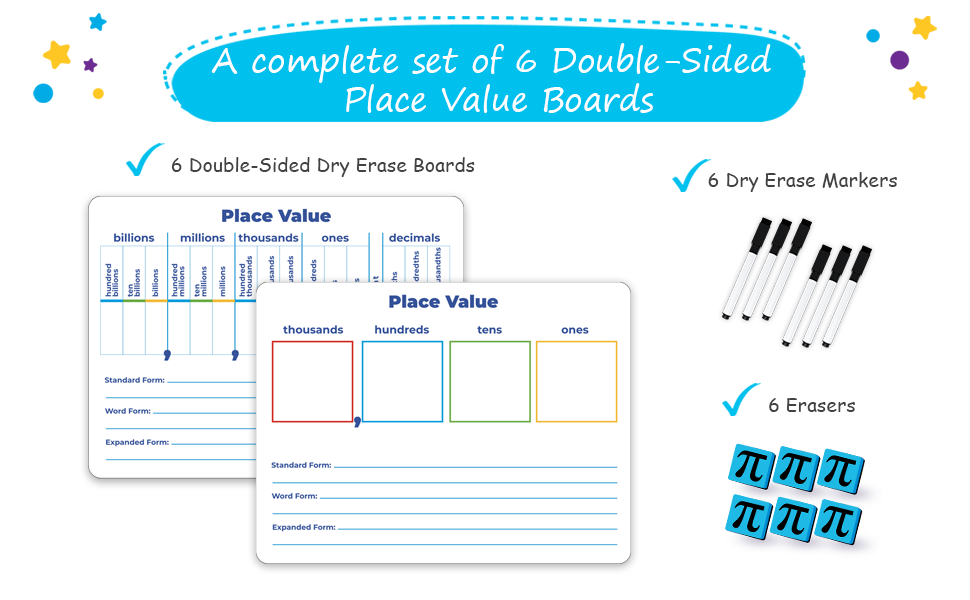 6Pack Place Value Dry Erase Lap Boards 9"x12