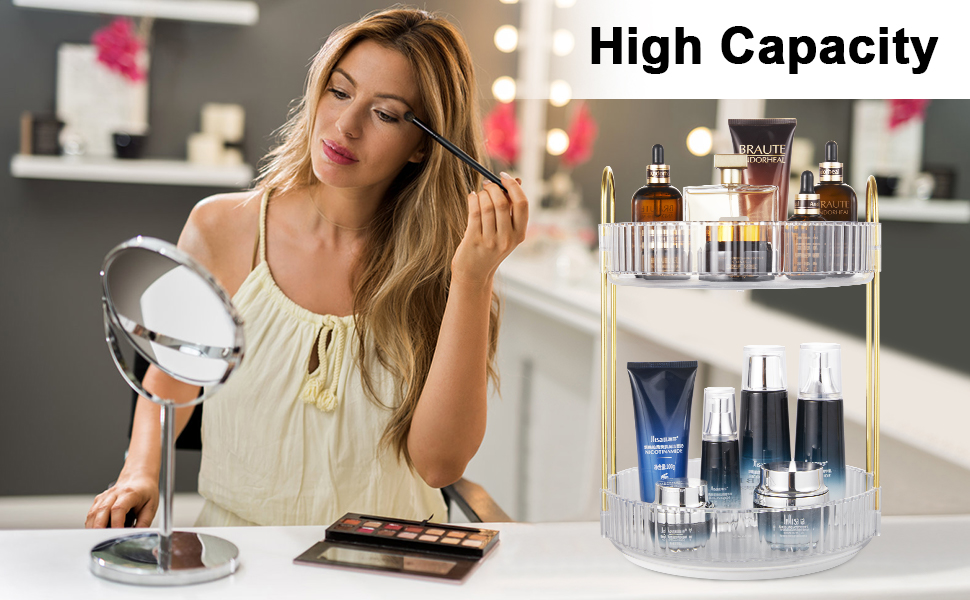 360 Rotating Makeup Organizer for Vanity 2 Tier, Easy to