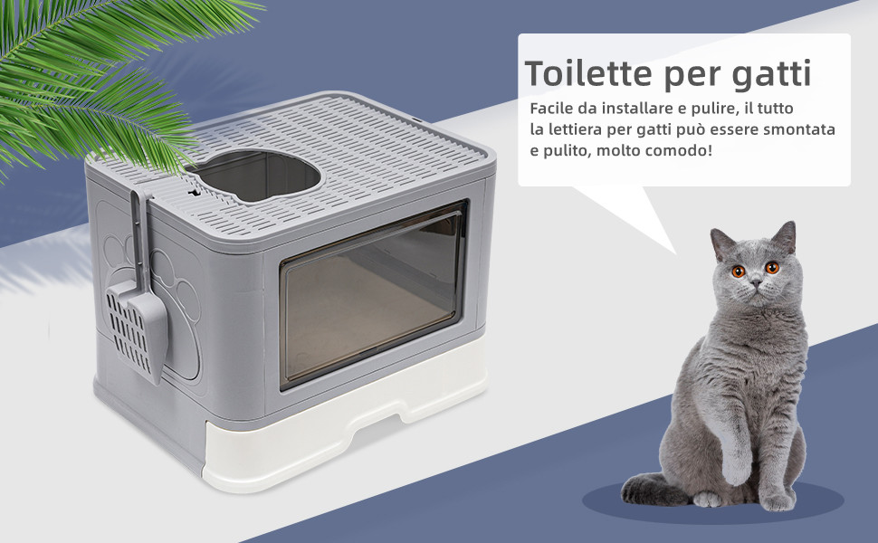 Lettiera Toilette Per Gatto Chiusa Grande Contenitori Con Cassetto 50x38x37cm 18 BingoPaw Lettiera gatto chiusa cassetta: toilette per gatti grande contenitori