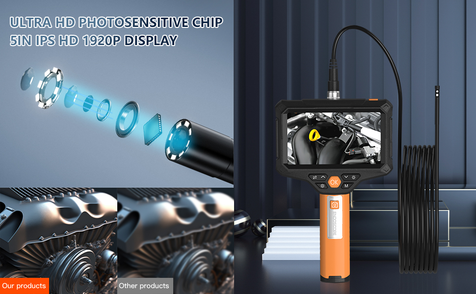 Dual Lens Borescope Camera, SKYEAR 5'' IPS Endoscope Camera