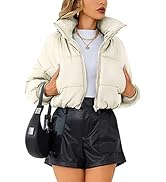 Lumister Womens Lightweight Quilted Jacket Long Sleeve Stand Collar Zipper Cropped Puffer Jacket ...