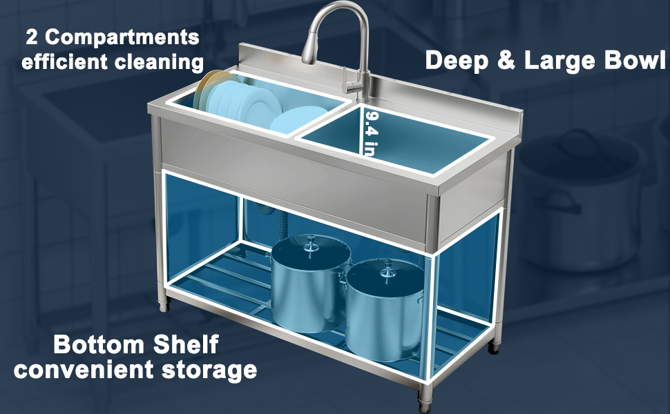 two compartment freestanding sink commercial kitchen sink stainless steel utility sink stainless