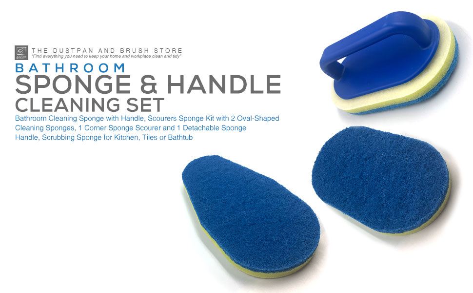 Bathroom Cleaning Sponge with Handle, Scourers Sponge Kit with 2 OvalShaped Cleaning Sponges, 1