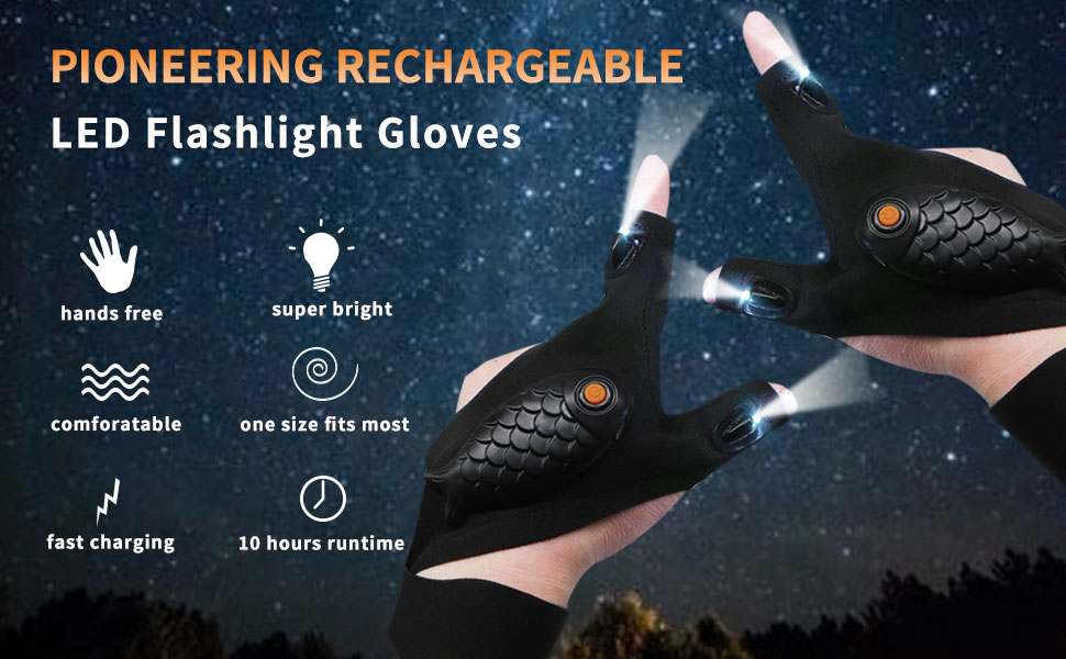 LudoPam Rechargeable LED Flashlight Gloves Gifts for Men