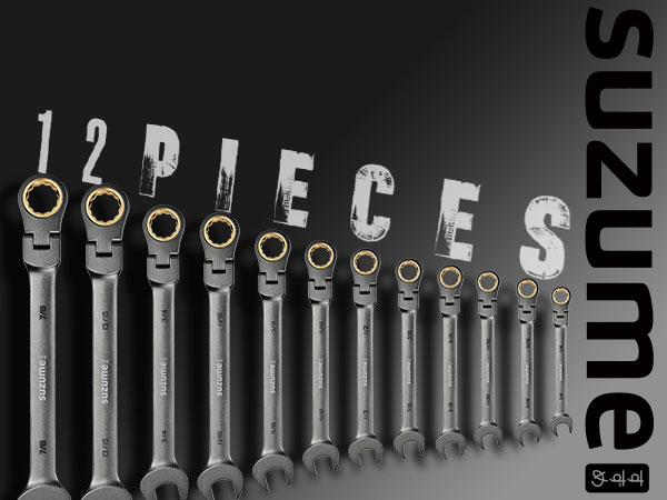 SUZUME 12-Piece (1/4”-7/8”) Flex Head Ratcheting Wrench Set