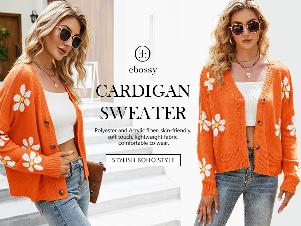 トップス Embroidered Design Summer Knit Cardigan Womens Open Front Cardigan Long Sleeve Stereo Floral