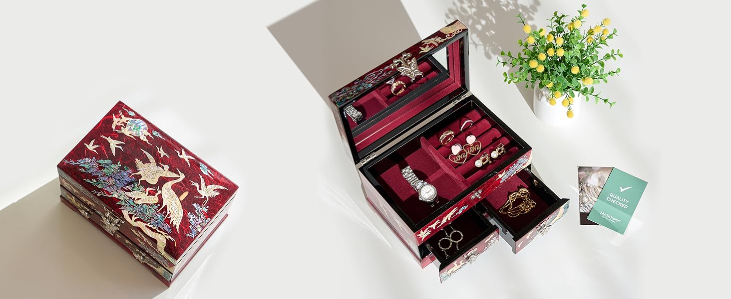 cranes red jewelry box opened closed