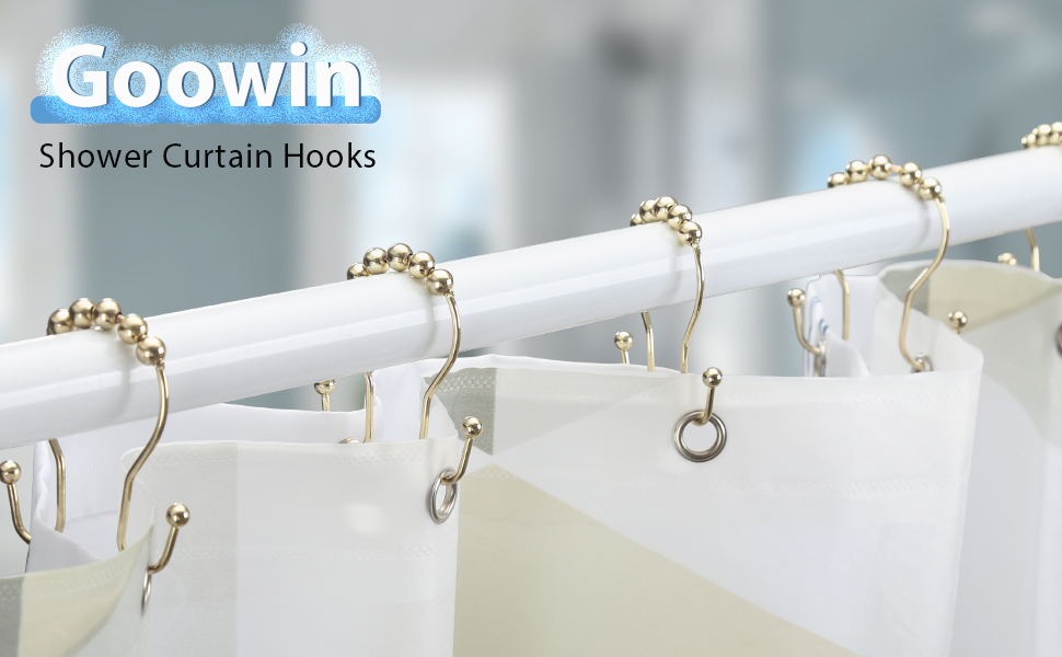 Shower Curtain Hooks, Goowin Shower Curtain Rings, Gold