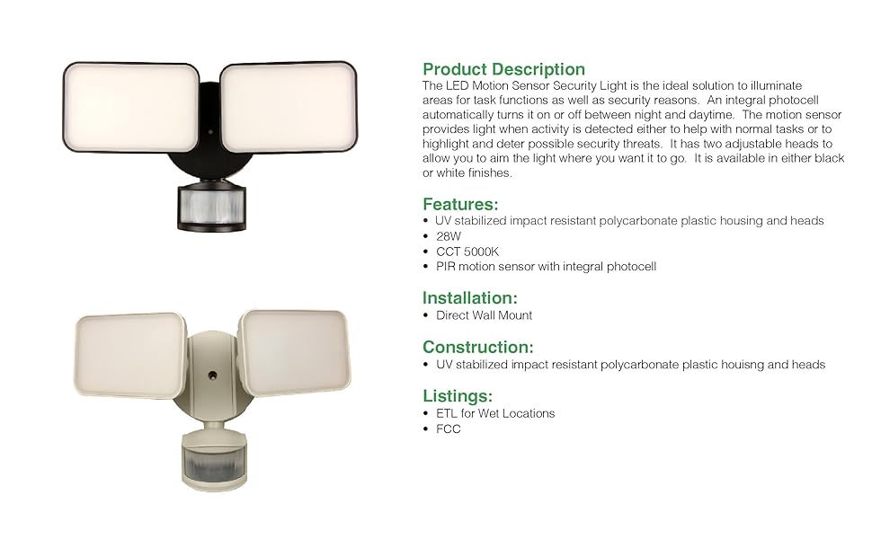 Outdoor LED motion sensor flood light for home security.
