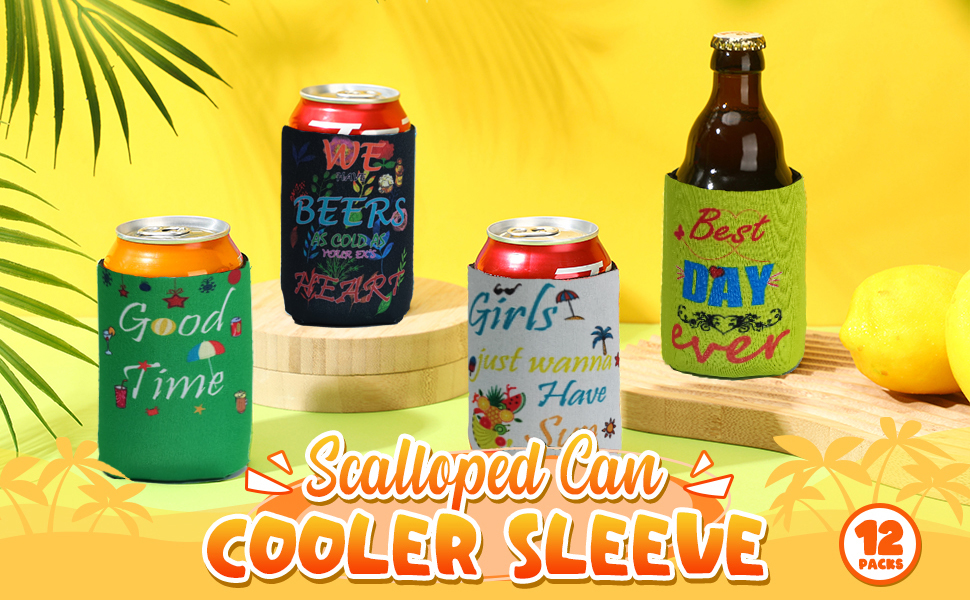 Retro Black White Beer Can Coolers (Set of 12) Funny Drunk Slang Girls