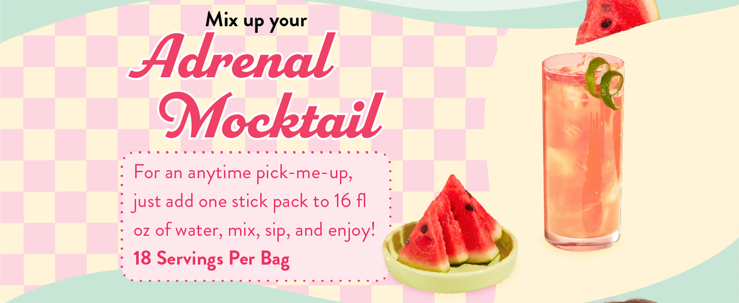 Delicious Adrenal Mocktail, Glass with ice and our delicious Mocktail watermelon flavor