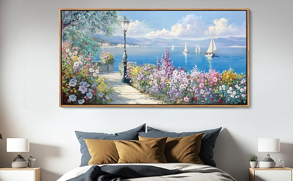 Amazon.com: Blue Coastal Wall Art Ocean Canvas Flowers